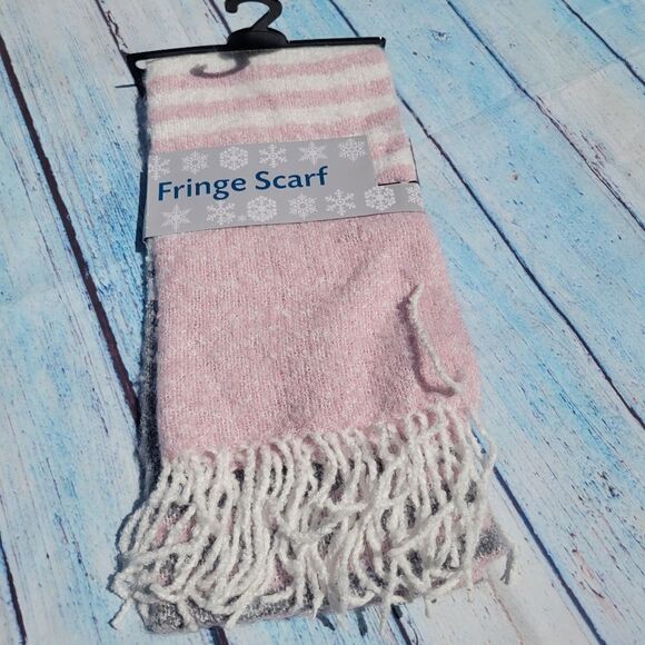Fringe Ladies Pink White Gray  scarf, New - Picture 1 of 6